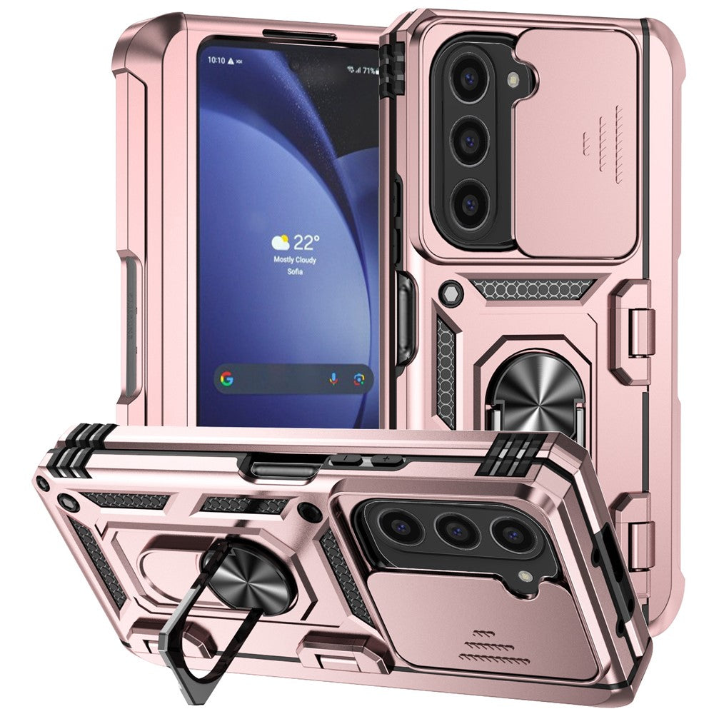 For Samsung Galaxy Z Fold6 5G Case Camera Protection PC+TPU Phone Cover Finger Ring Holder Kickstand