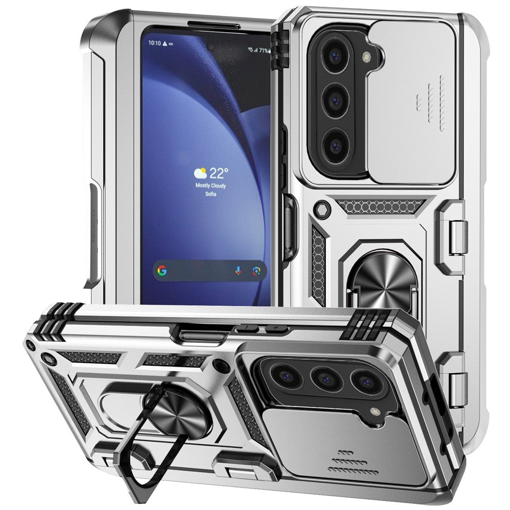 For Samsung Galaxy Z Fold6 5G Case Camera Protection PC+TPU Phone Cover Finger Ring Holder Kickstand
