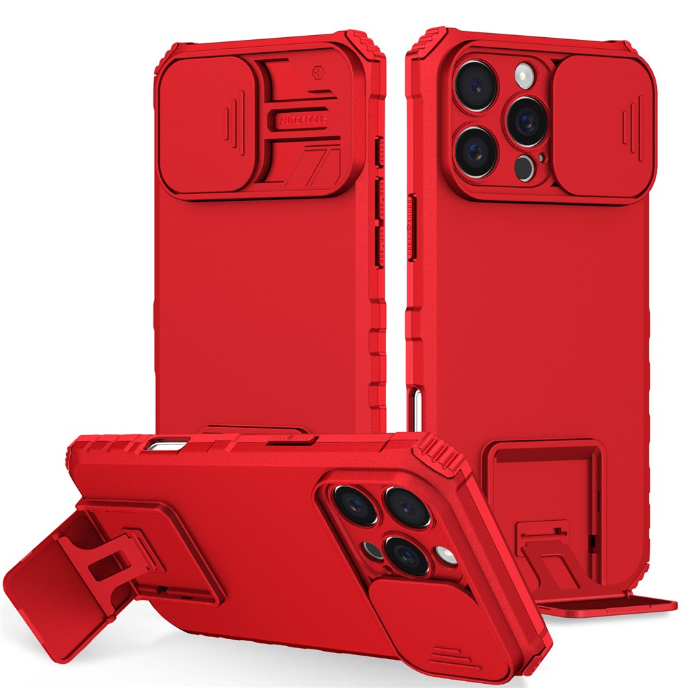For iPhone 16 Pro Case Camera Slider PC + TPU Phone Cover with Kickstand