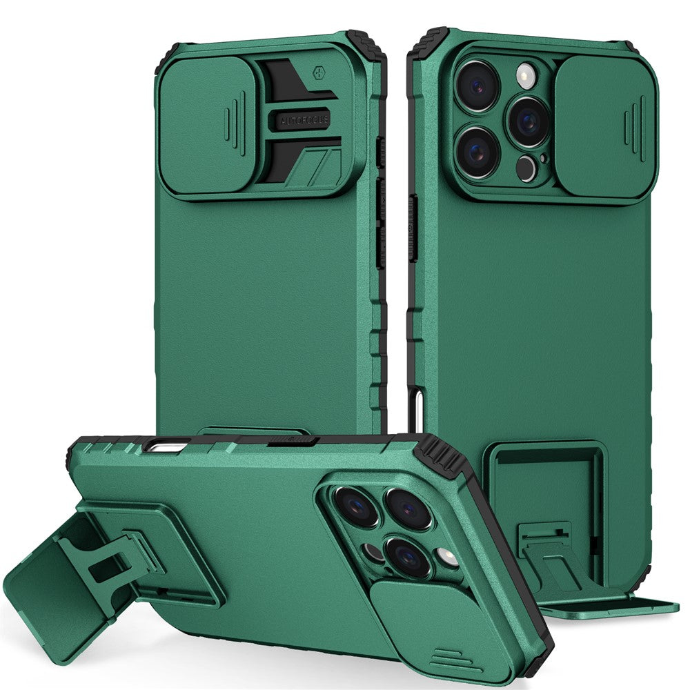 For iPhone 16 Pro Case Camera Slider PC + TPU Phone Cover with Kickstand