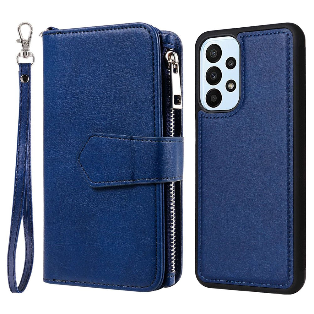 Til Samsung Galaxy A23 5G (Global) / 4G magnetisk lædercover mobilcover med aftagelig lynlås-pungrem