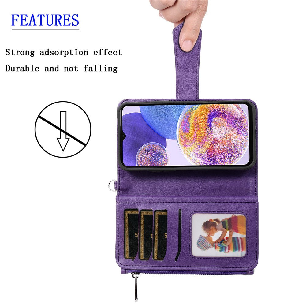 Til Samsung Galaxy A23 5G (Global) / 4G magnetisk lædercover mobilcover med aftagelig lynlås-pungrem