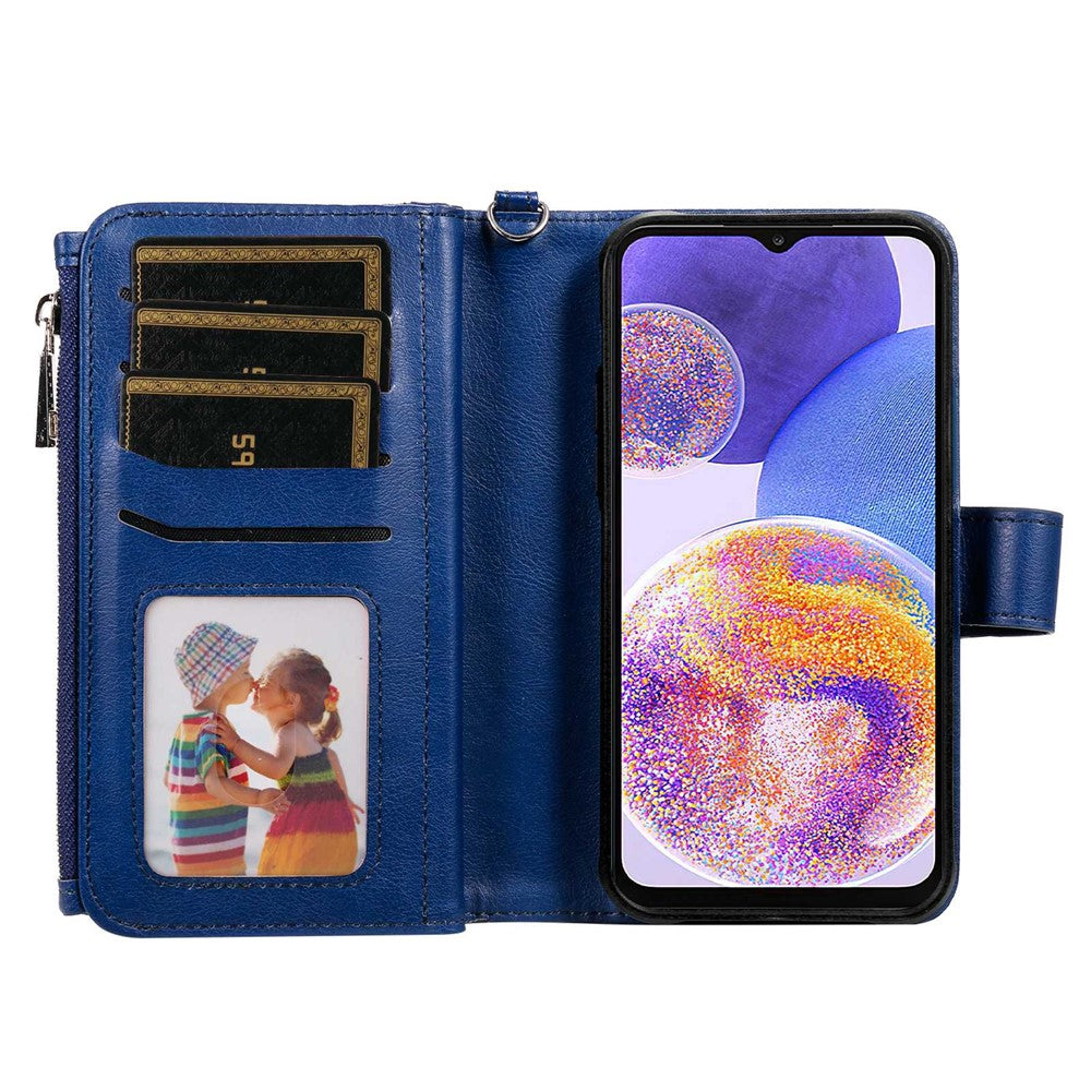 Til Samsung Galaxy A23 5G (Global) / 4G magnetisk lædercover mobilcover med aftagelig lynlås-pungrem