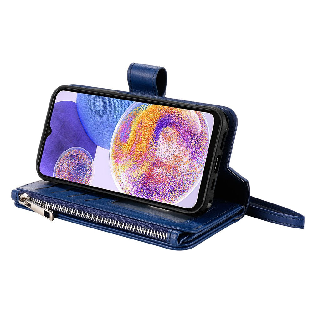 Til Samsung Galaxy A23 5G (Global) / 4G magnetisk lædercover mobilcover med aftagelig lynlås-pungrem