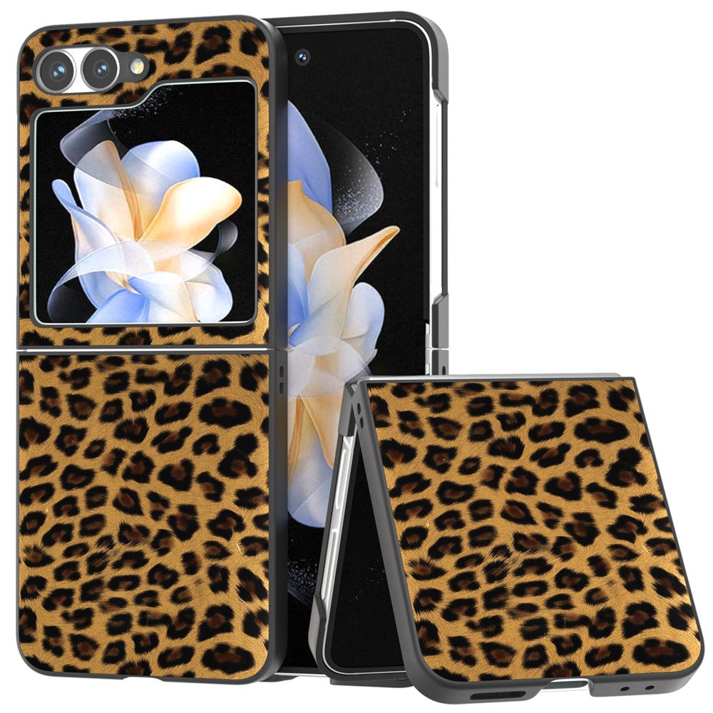 For Samsung Galaxy Z Flip7 FE 5G / Z Flip6 5G Case Black Edge PU+PC Leopard Pattern Phone Cover