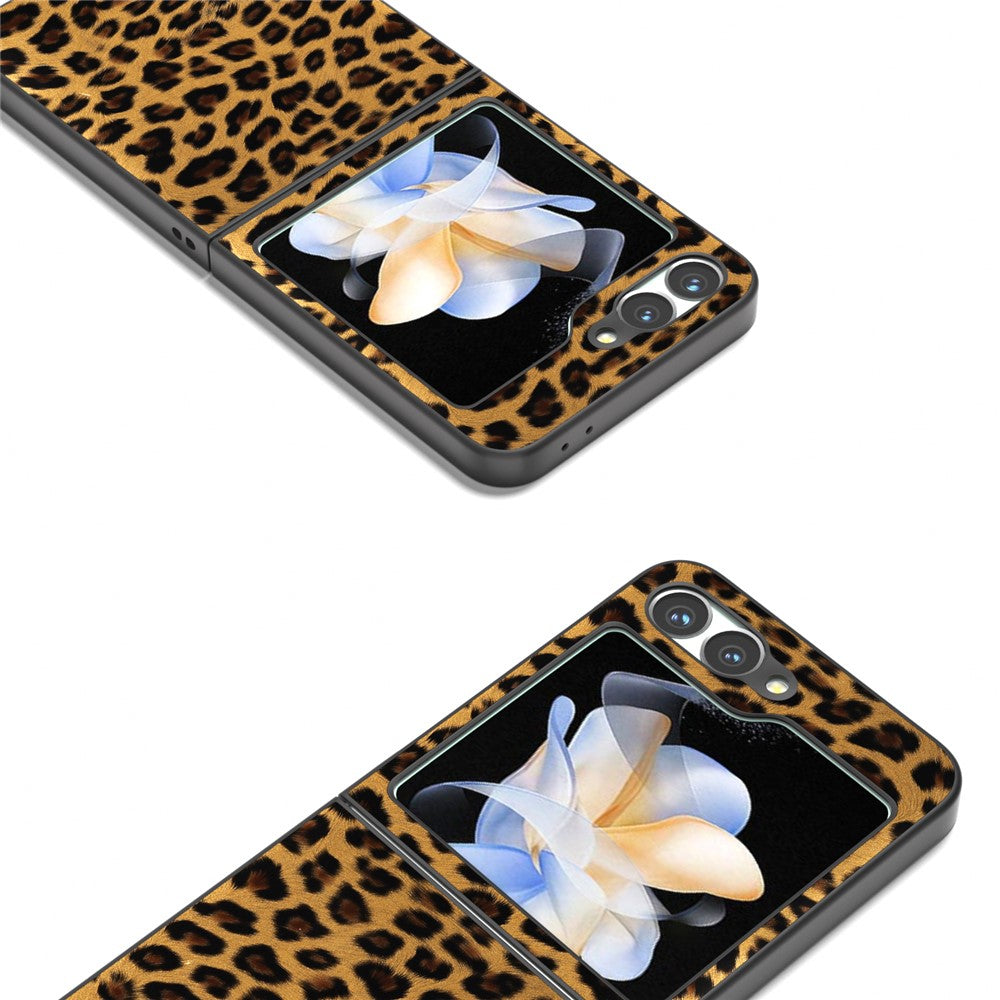 For Samsung Galaxy Z Flip7 FE 5G / Z Flip6 5G Case Black Edge PU+PC Leopard Pattern Phone Cover