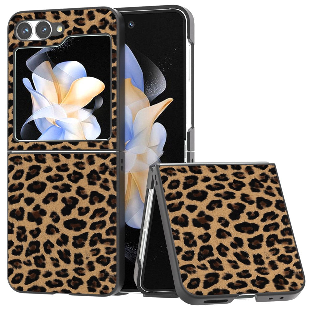 For Samsung Galaxy Z Flip7 FE 5G / Z Flip6 5G Case Black Edge PU+PC Leopard Pattern Phone Cover
