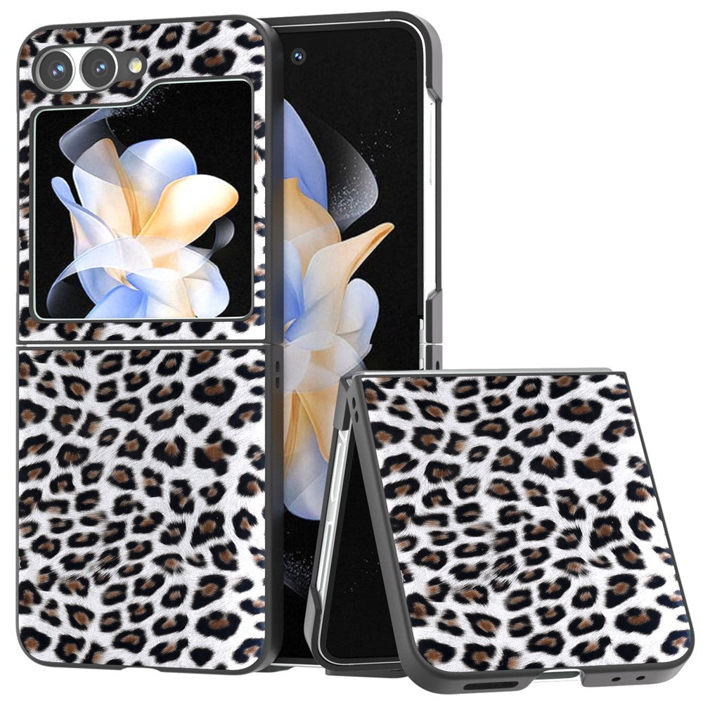 For Samsung Galaxy Z Flip7 FE 5G / Z Flip6 5G Case Black Edge PU+PC Leopard Pattern Phone Cover