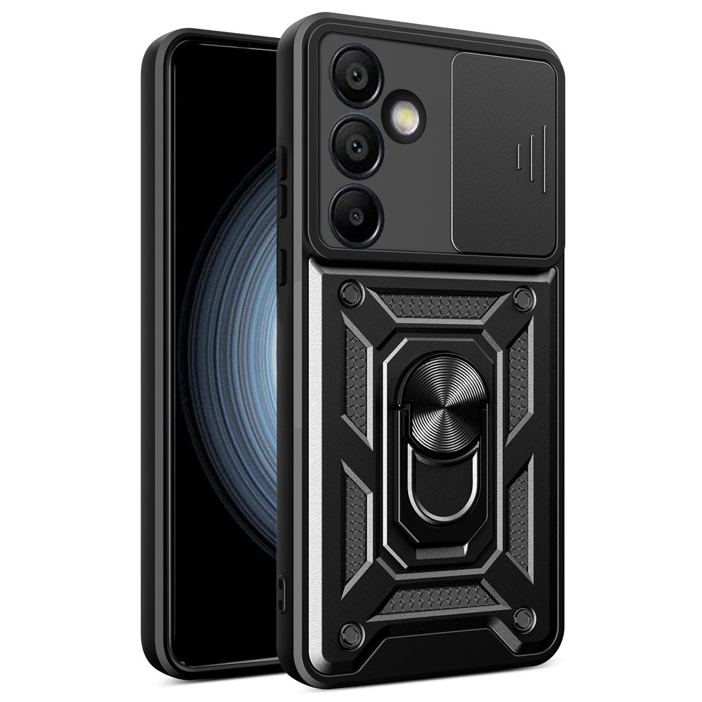 Til Samsung Galaxy S24 FE cover PC+TPU telefoncover med støttefod og skydelåg til kamera