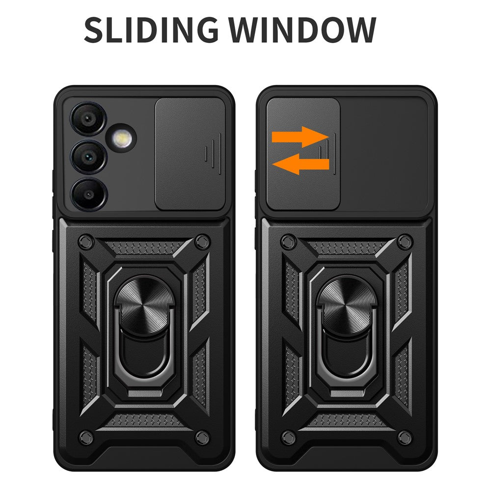 Til Samsung Galaxy S24 FE cover PC+TPU telefoncover med støttefod og skydelåg til kamera