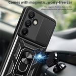 Til Samsung Galaxy S24 FE cover PC+TPU telefoncover med støttefod og skydelåg til kamera