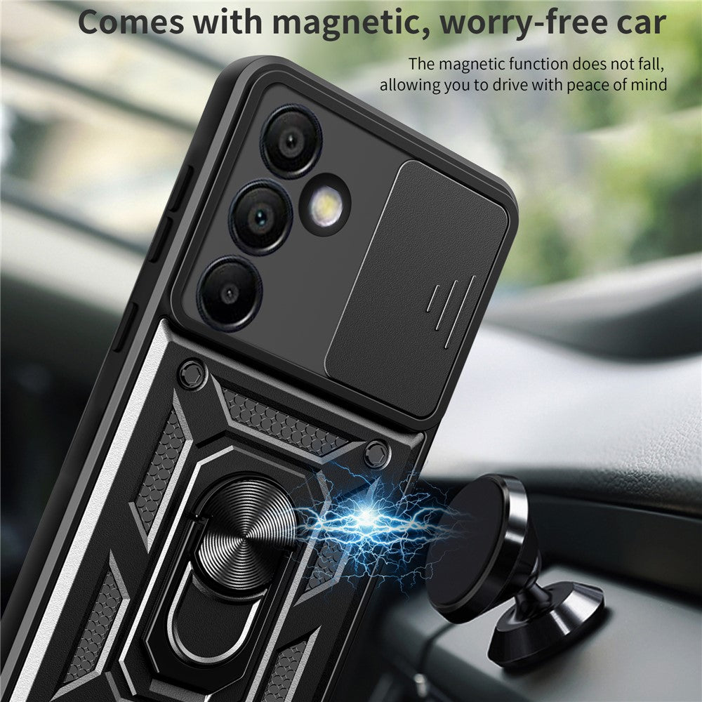 Til Samsung Galaxy S24 FE cover PC+TPU telefoncover med støttefod og skydelåg til kamera