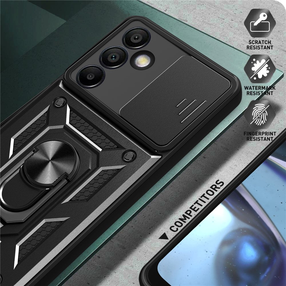 Til Samsung Galaxy S24 FE cover PC+TPU telefoncover med støttefod og skydelåg til kamera