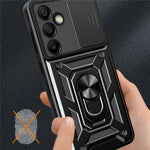Til Samsung Galaxy S24 FE cover PC+TPU telefoncover med støttefod og skydelåg til kamera