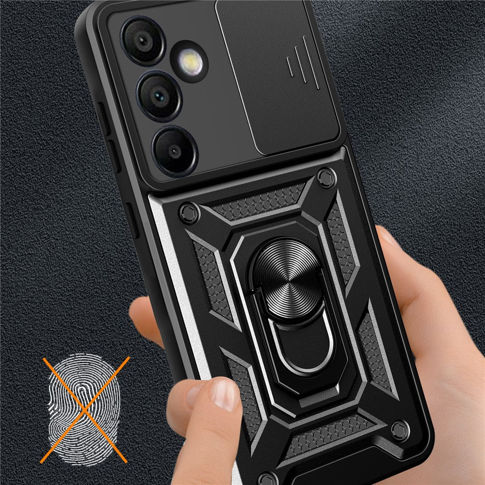 Til Samsung Galaxy S24 FE cover PC+TPU telefoncover med støttefod og skydelåg til kamera