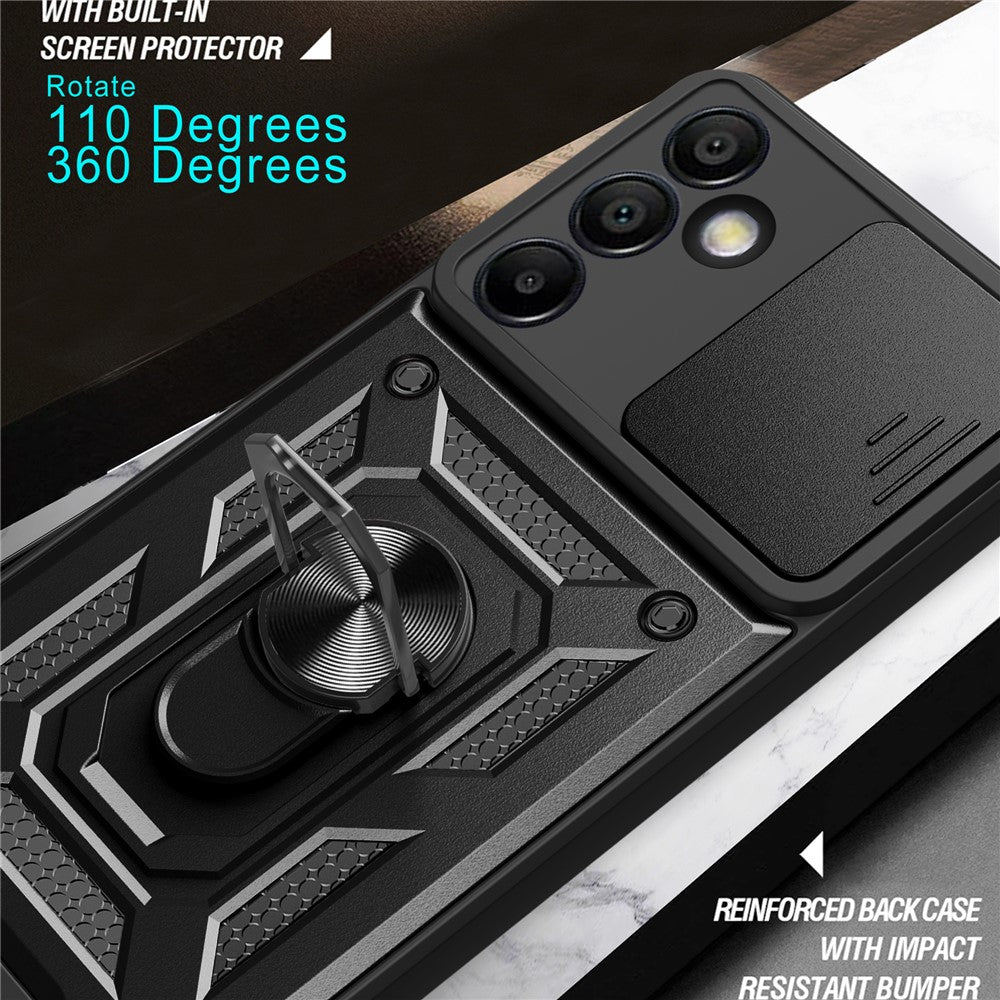 Til Samsung Galaxy S24 FE cover PC+TPU telefoncover med støttefod og skydelåg til kamera