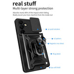 Til Samsung Galaxy S24 FE cover PC+TPU telefoncover med støttefod og skydelåg til kamera