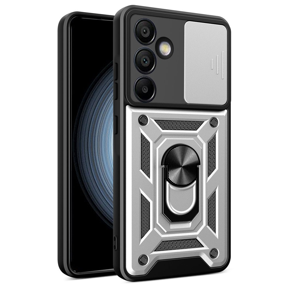 Til Samsung Galaxy S24 FE cover PC+TPU telefoncover med støttefod og skydelåg til kamera