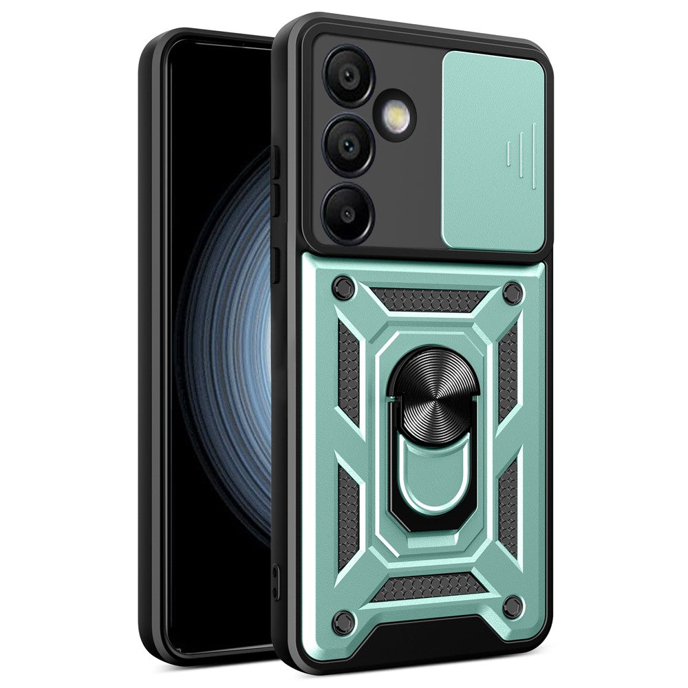 Til Samsung Galaxy S24 FE cover PC+TPU telefoncover med støttefod og skydelåg til kamera