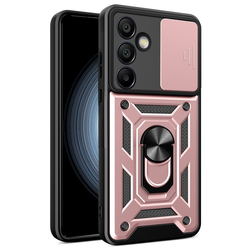 Til Samsung Galaxy S24 FE cover PC+TPU telefoncover med støttefod og skydelåg til kamera