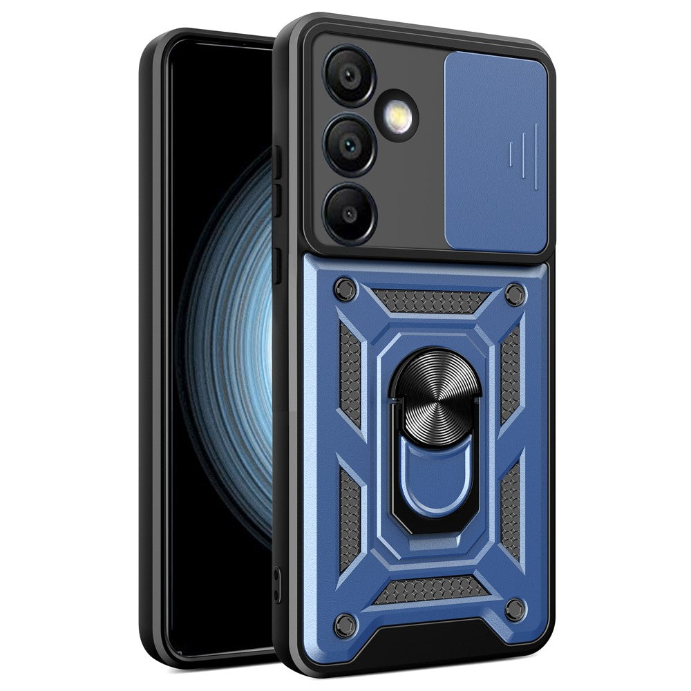Til Samsung Galaxy S24 FE cover PC+TPU telefoncover med støttefod og skydelåg til kamera