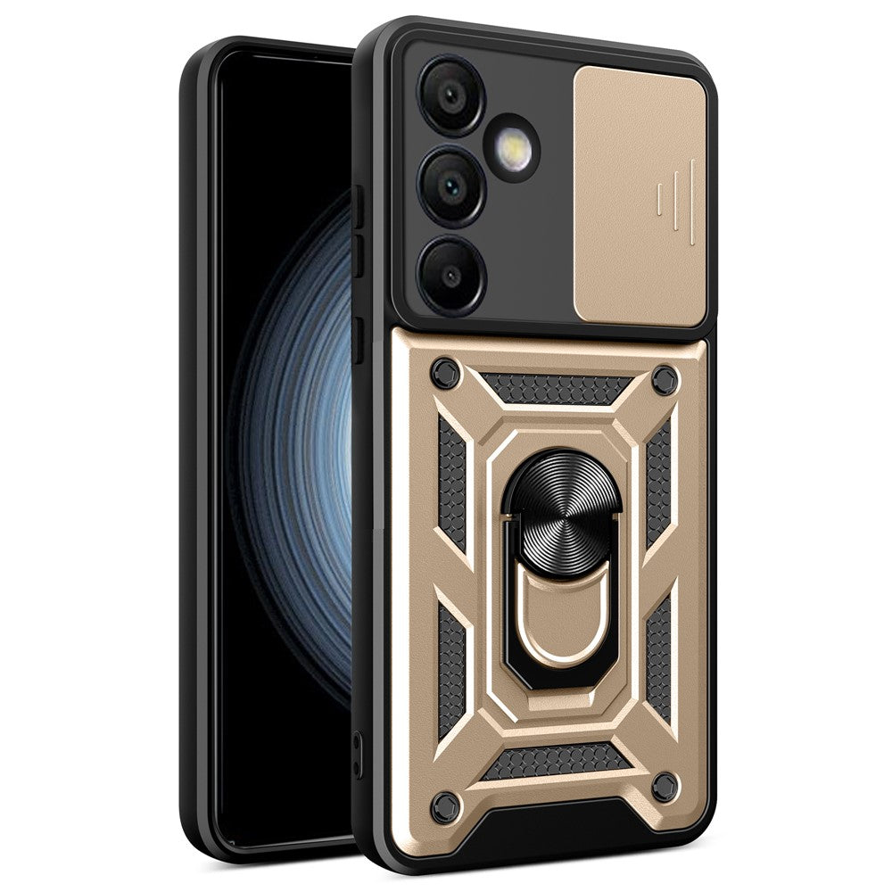 Til Samsung Galaxy S24 FE cover PC+TPU telefoncover med støttefod og skydelåg til kamera