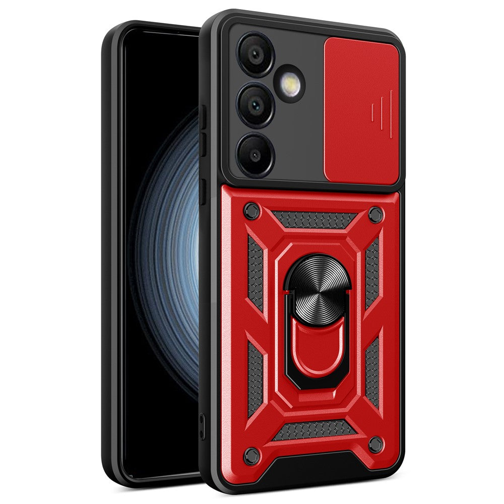 Til Samsung Galaxy S24 FE cover PC+TPU telefoncover med støttefod og skydelåg til kamera