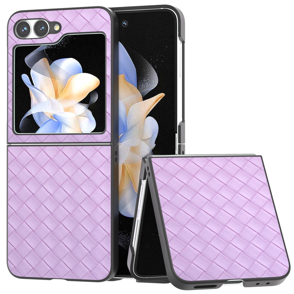 Til Samsung Galaxy Z Flip7 FE 5G / Z Flip6 5G etui, vævet tekstur læder+PC beskyttende telefoncover