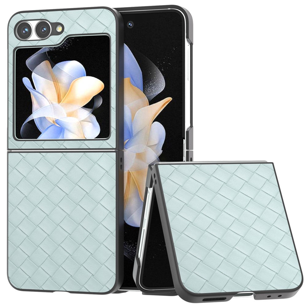 Til Samsung Galaxy Z Flip7 FE 5G / Z Flip6 5G etui, vævet tekstur læder+PC beskyttende telefoncover