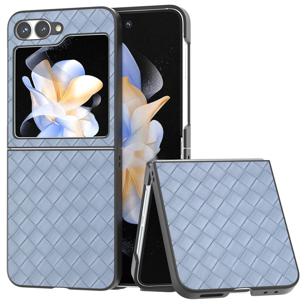 Til Samsung Galaxy Z Flip7 FE 5G / Z Flip6 5G etui, vævet tekstur læder+PC beskyttende telefoncover
