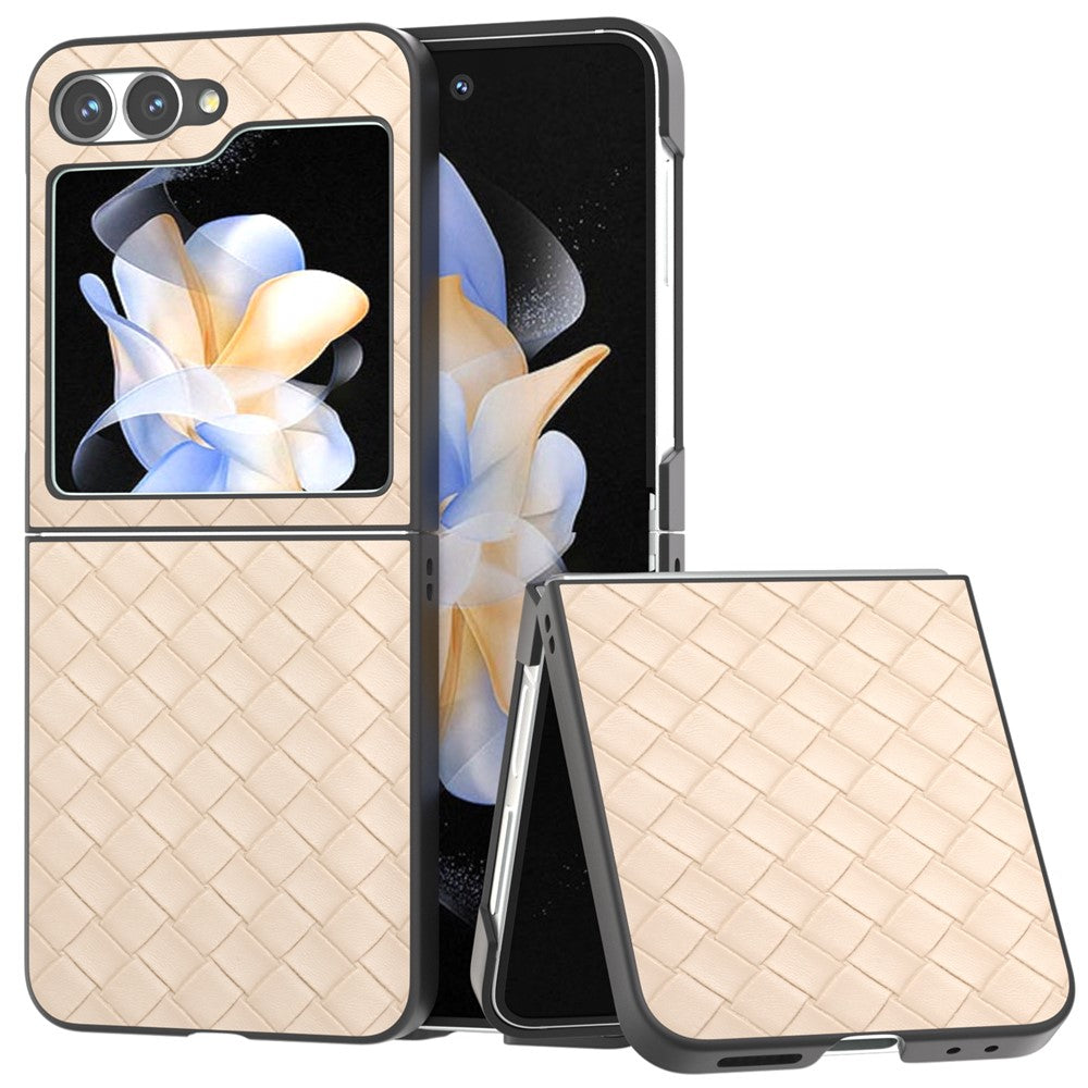 Til Samsung Galaxy Z Flip7 FE 5G / Z Flip6 5G etui, vævet tekstur læder+PC beskyttende telefoncover
