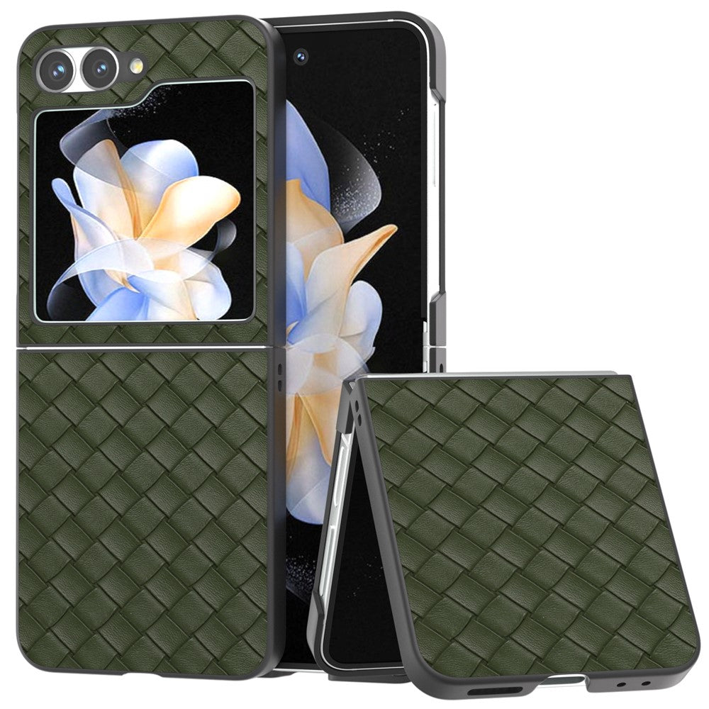 Til Samsung Galaxy Z Flip7 FE 5G / Z Flip6 5G etui, vævet tekstur læder+PC beskyttende telefoncover