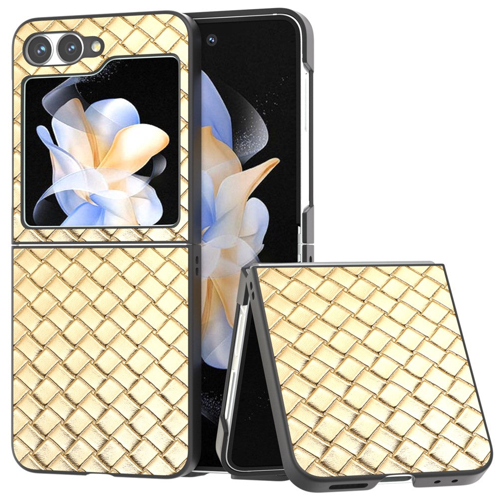 Til Samsung Galaxy Z Flip7 FE 5G / Z Flip6 5G etui, vævet tekstur læder+PC beskyttende telefoncover