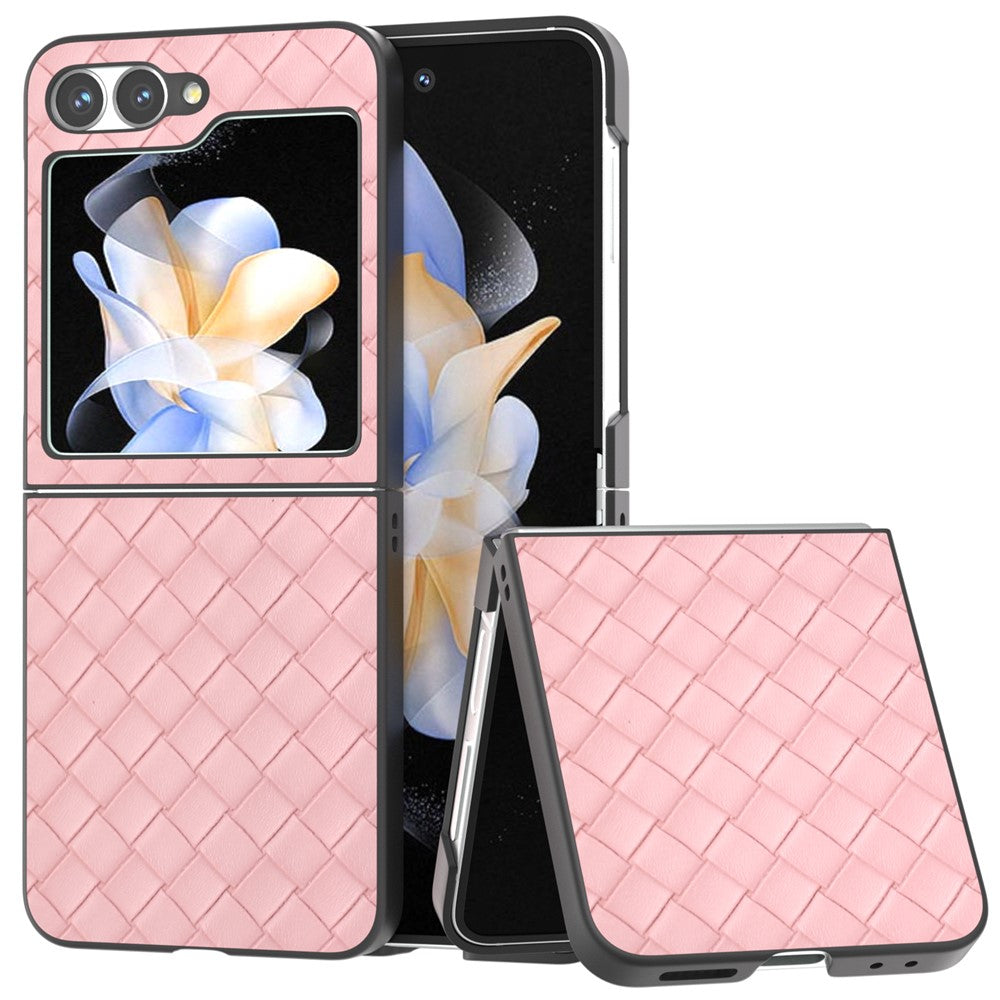 Til Samsung Galaxy Z Flip7 FE 5G / Z Flip6 5G etui, vævet tekstur læder+PC beskyttende telefoncover
