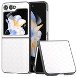 Til Samsung Galaxy Z Flip7 FE 5G / Z Flip6 5G etui, vævet tekstur læder+PC beskyttende telefoncover