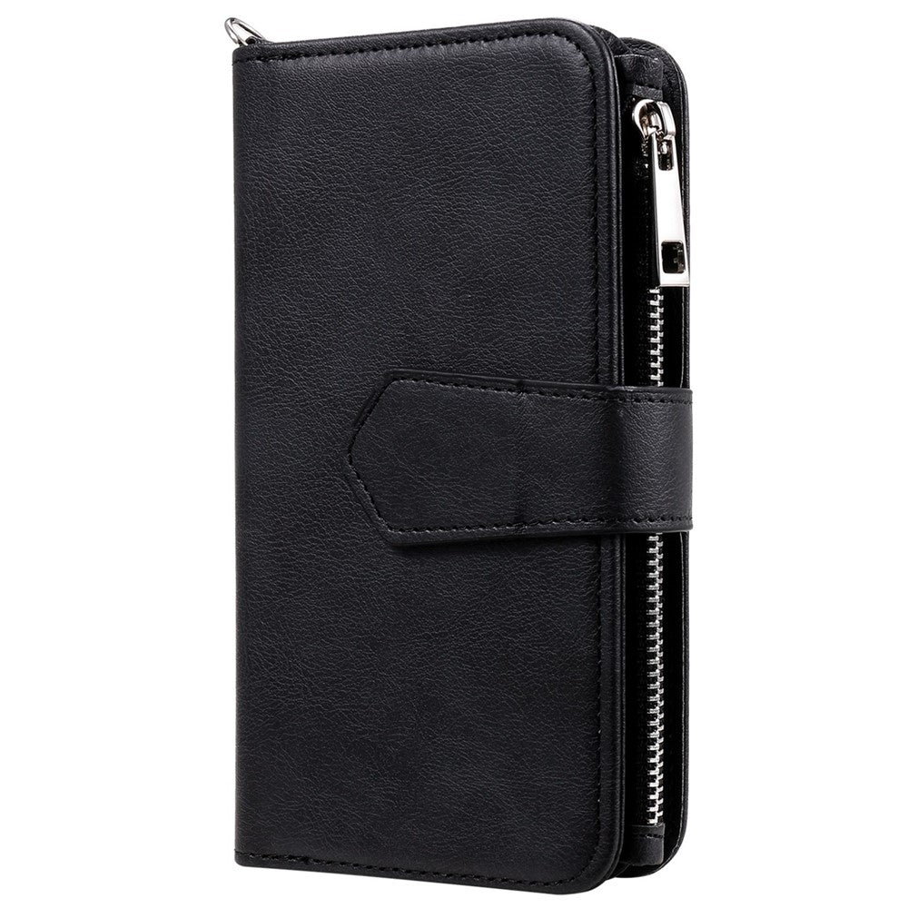 For iPhone 14 Pro Max Magnetic Leather Case Mobile Cover with Detachable Zipper Wallet Strap