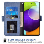 Samsung Galaxy A53 5G-mobilcover med denimstruktur, pung i PU-læder, roterende kortholder og folio-flipcover
