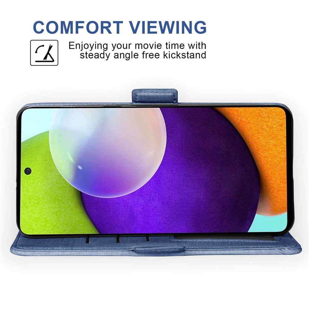 Samsung Galaxy A53 5G-mobilcover med denimstruktur, pung i PU-læder, roterende kortholder og folio-flipcover