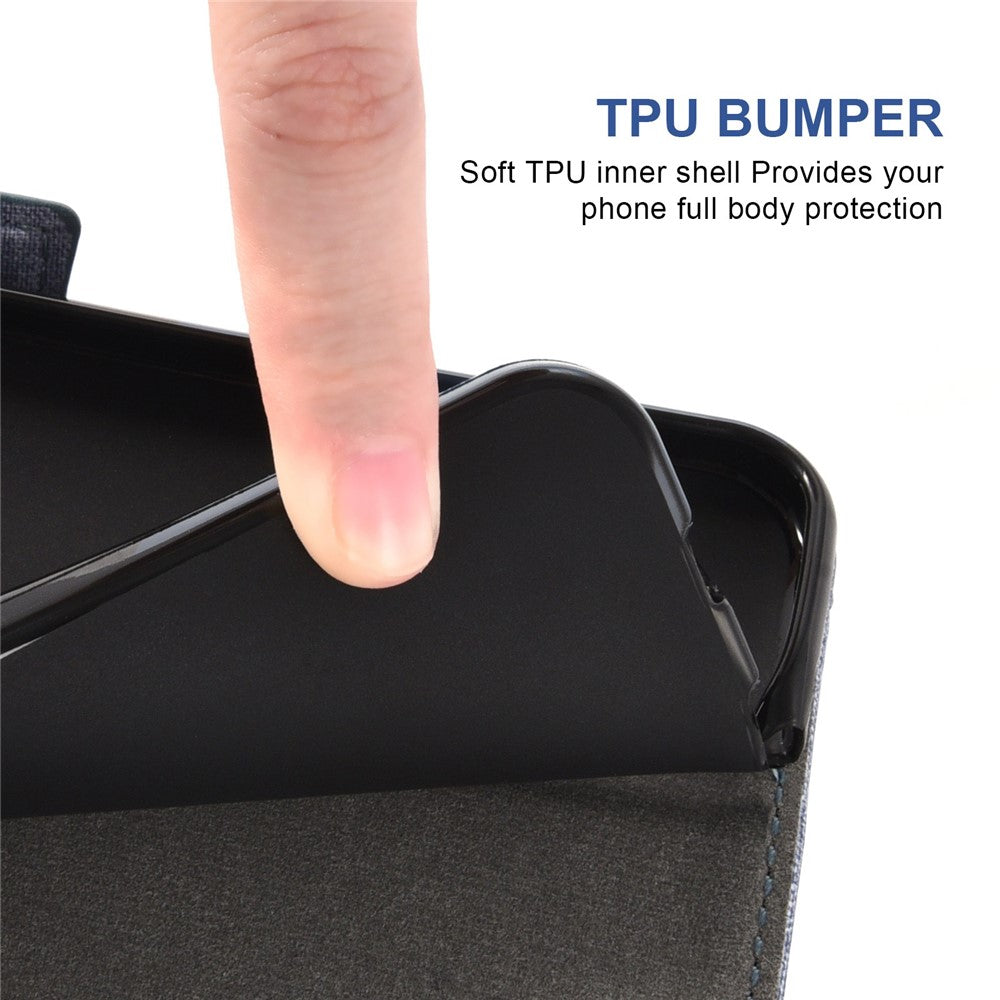 Samsung Galaxy A53 5G-mobilcover med denimstruktur, pung i PU-læder, roterende kortholder og folio-flipcover