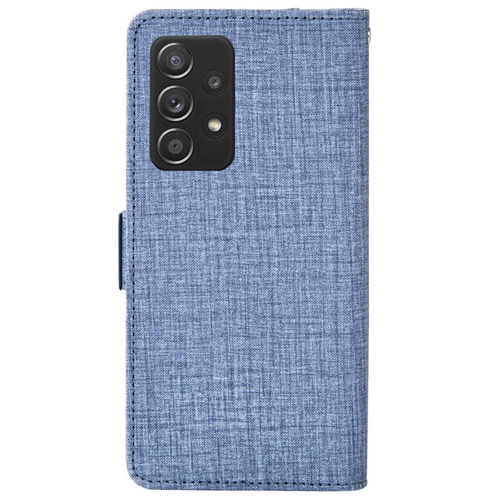 Samsung Galaxy A53 5G-mobilcover med denimstruktur, pung i PU-læder, roterende kortholder og folio-flipcover