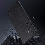 For Samsung Galaxy S24 FE Case Wood Grain PU Leather Coated PC+TPU Phone Cover