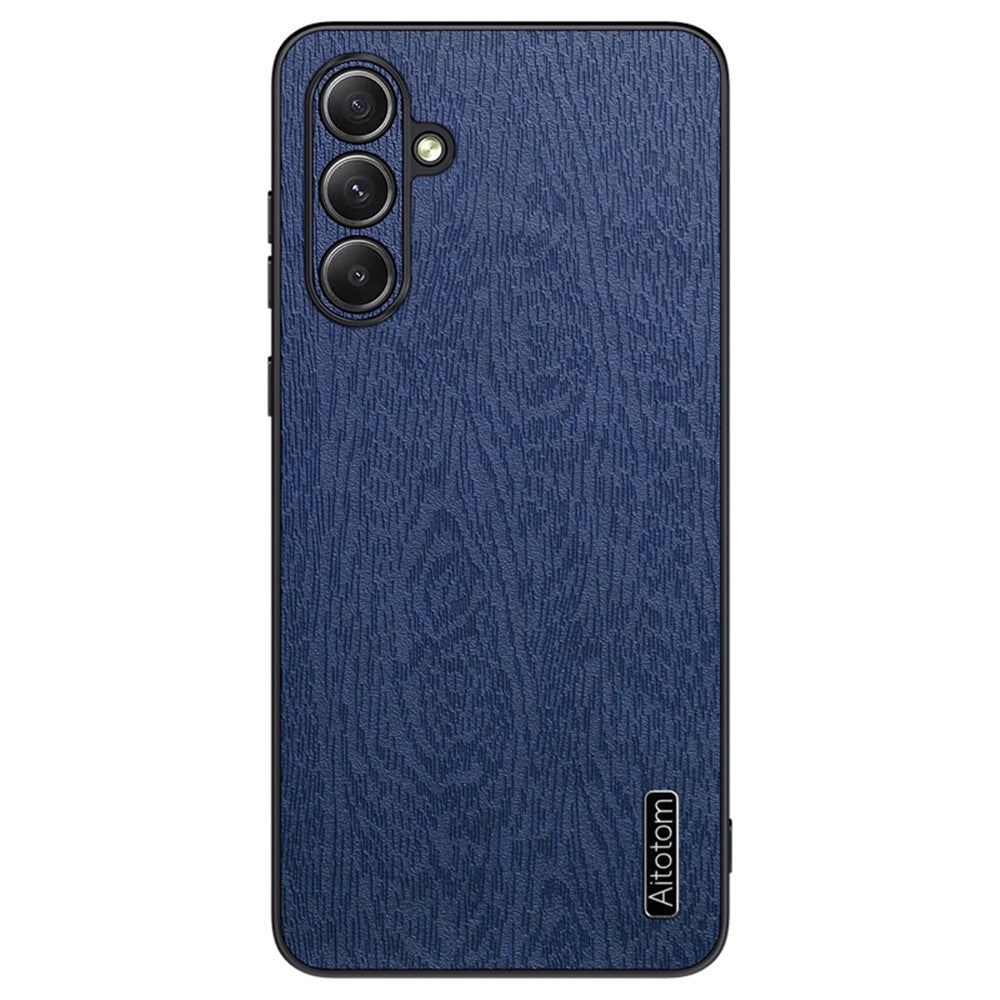 For Samsung Galaxy S24 FE Case Wood Grain PU Leather Coated PC+TPU Phone Cover