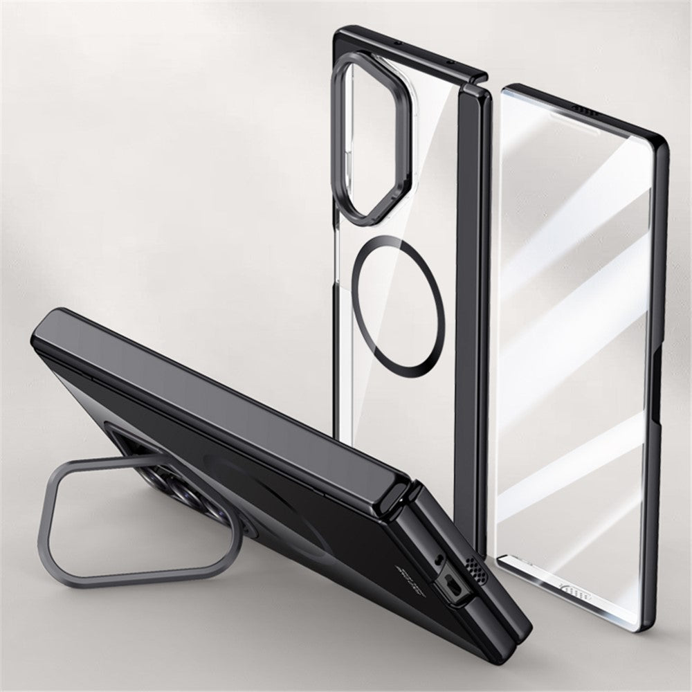 Til Samsung Galaxy Z Fold6 5G Klar Cover PC+Akryl Støtteben Magnetisk Telefoncover med Skærmfilm