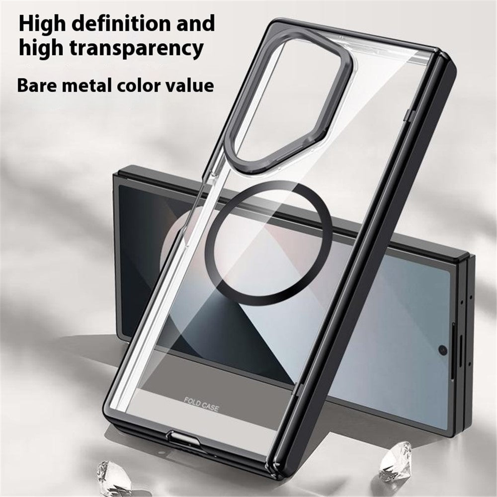 Til Samsung Galaxy Z Fold6 5G Klar Cover PC+Akryl Støtteben Magnetisk Telefoncover med Skærmfilm
