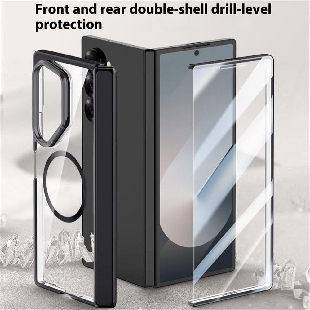 Til Samsung Galaxy Z Fold6 5G Klar Cover PC+Akryl Støtteben Magnetisk Telefoncover med Skærmfilm
