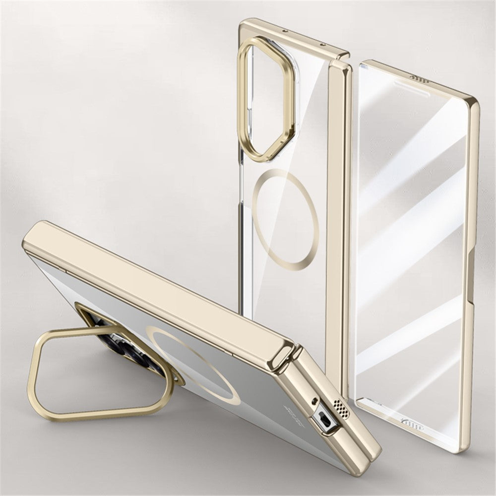 Til Samsung Galaxy Z Fold6 5G Klar Cover PC+Akryl Støtteben Magnetisk Telefoncover med Skærmfilm