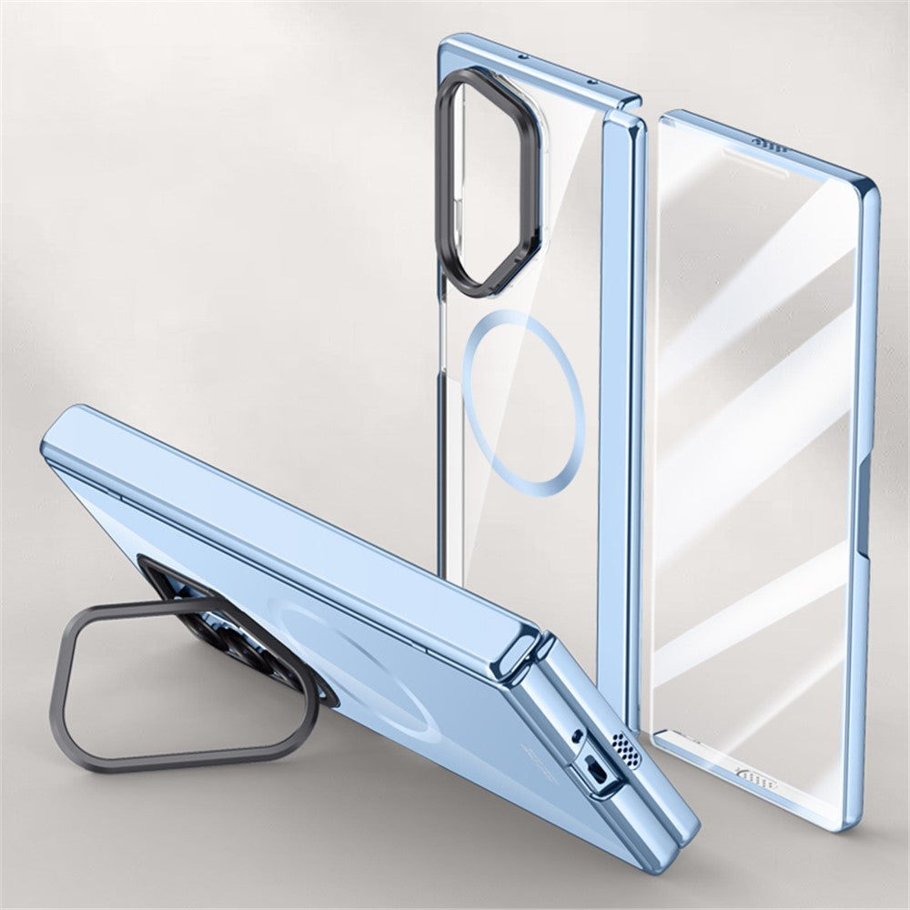 Til Samsung Galaxy Z Fold6 5G Klar Cover PC+Akryl Støtteben Magnetisk Telefoncover med Skærmfilm