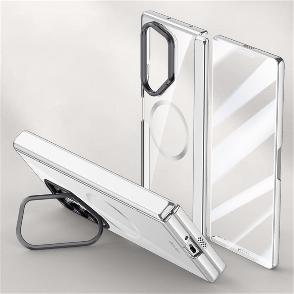 Til Samsung Galaxy Z Fold6 5G Klar Cover PC+Akryl Støtteben Magnetisk Telefoncover med Skærmfilm