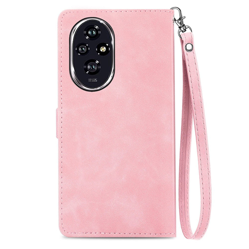 For Honor 200 5G Zipper Wallet Case with Strap Flower Imprint PU Leather Phone Cover