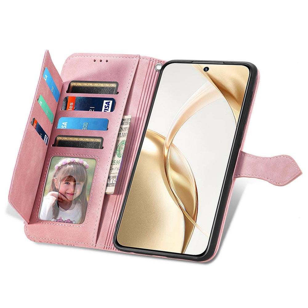 For Honor 200 5G Zipper Wallet Case with Strap Flower Imprint PU Leather Phone Cover